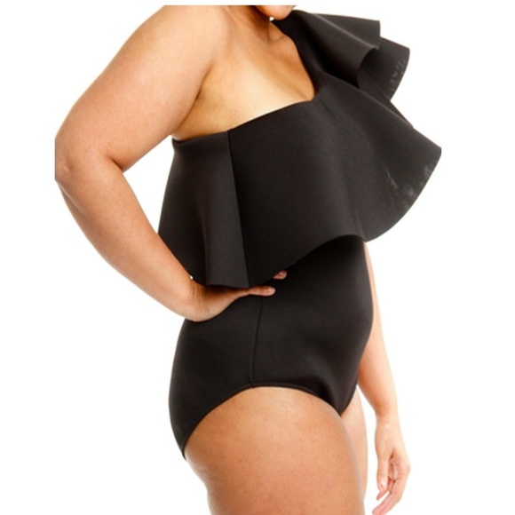 Black One Shoulder Ruffle Bodycon Bodysuit Top - Picture 4 of 4